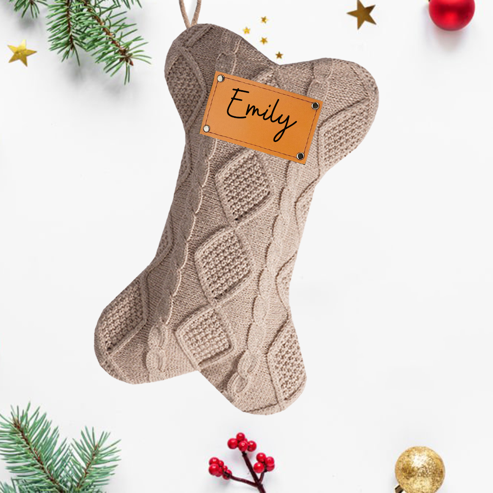 Personalized Leather Patch Dog Bone Christmas Stocking | MCGift103
