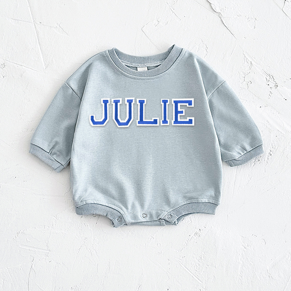 Personalized Letter Patch Neutral Baby Sweatshirt Romper | CWBaby114