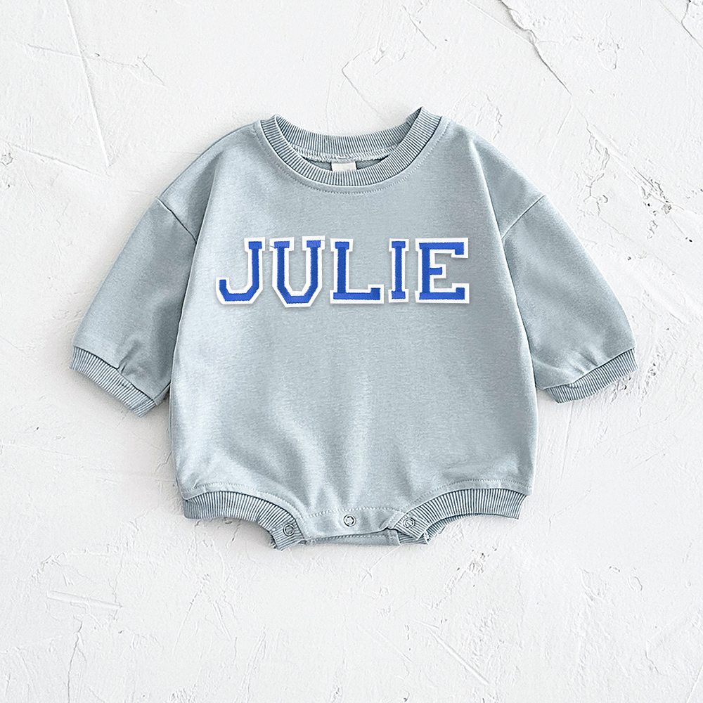 Personalized Letter Patch Neutral Baby Sweatshirt Romper | CWBaby114