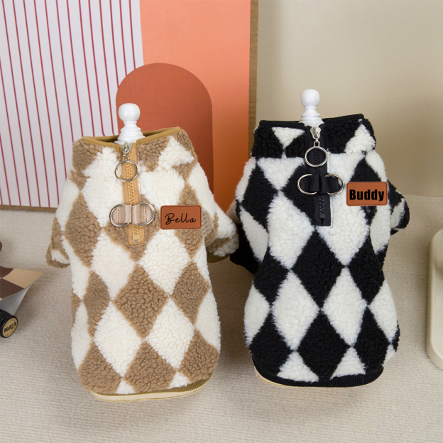 Personalized Leather Patch Pets Diamond Lattice Sweatshirts | BKPet131