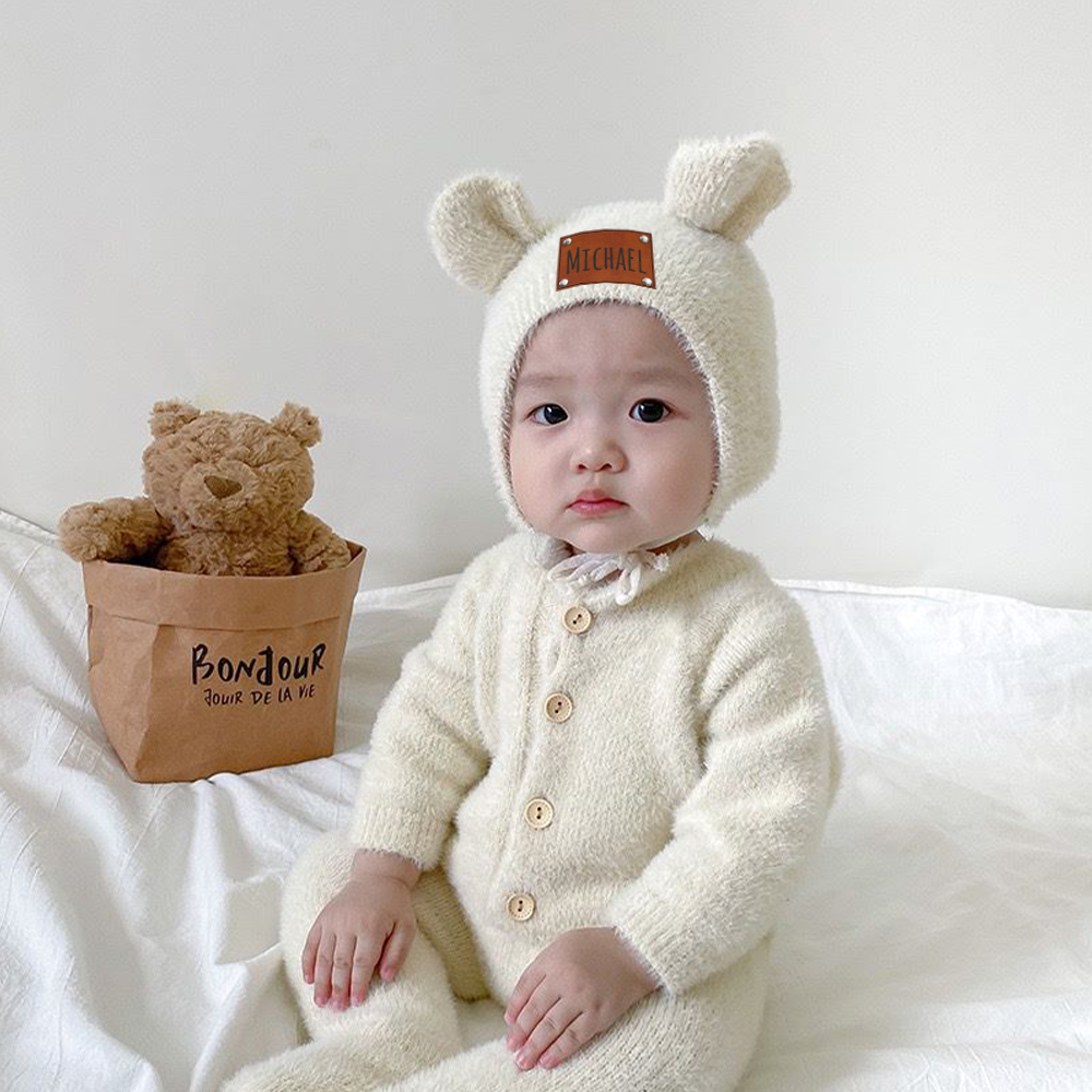 Personalized Baby Mink Cashmere Jumpsuit With Hat | CWBaby116