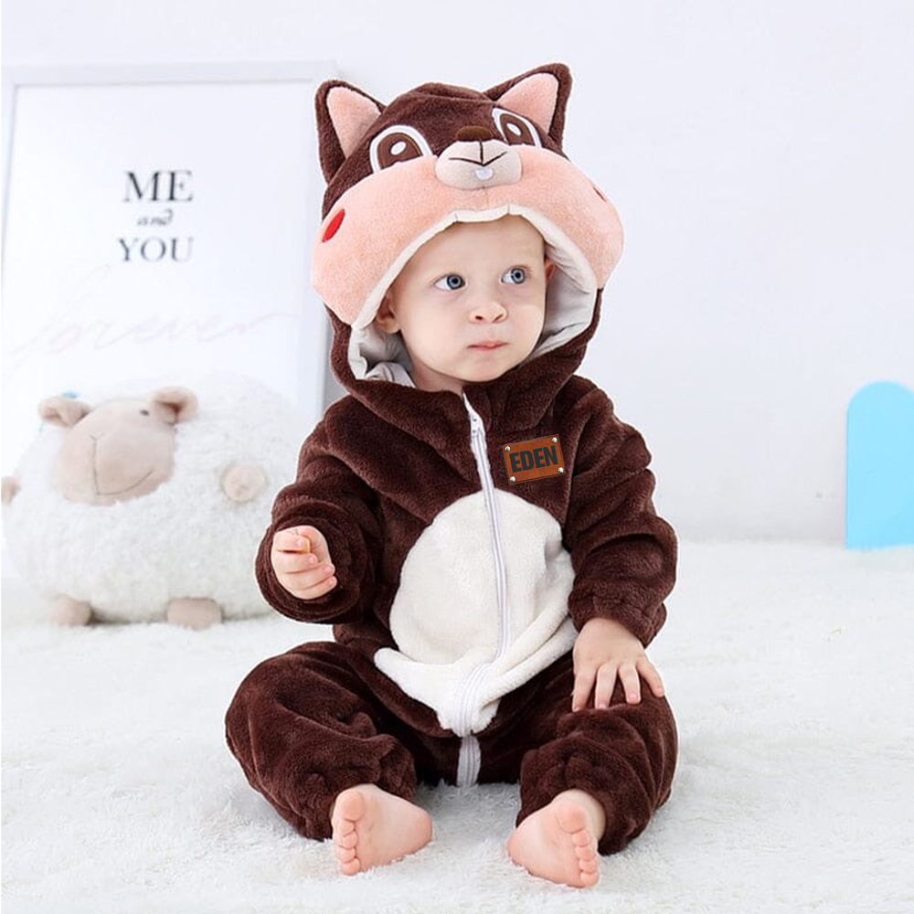 Personalized Leather Patch Baby Animal Romper  | CWBaby122