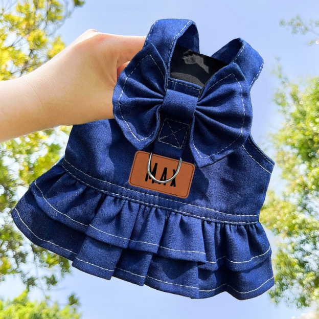 Personalized Leather Patch Pets Denim Skirt | BKPet135