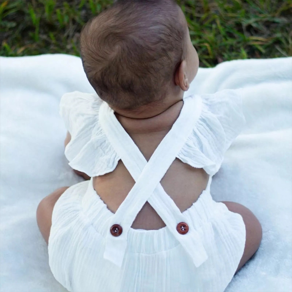 Personalized Embroidery Baby Organic Cotton Muslin Romper with Bow | inRomper35