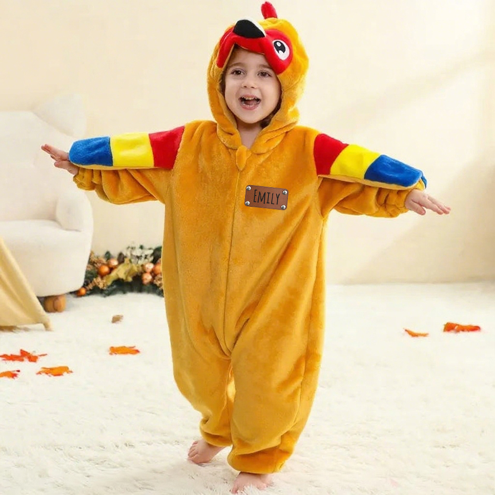 Personalized Leather Patch Baby Animal Romper  | CWBaby287