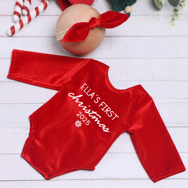 Personalized Newborn Girl Christmas Red Velvet Photo Outfit | MCGift151