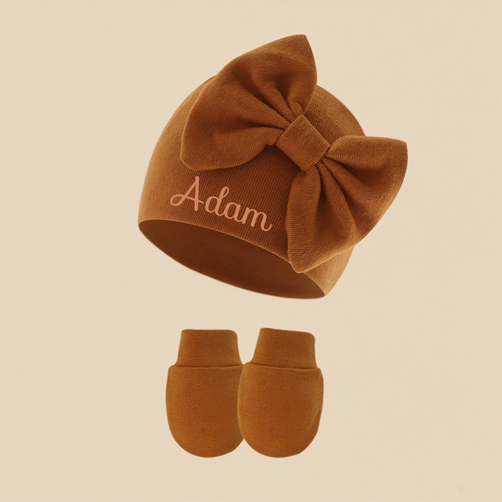 Personalized Newborn Coming Home Bow Beanie And Gloves Set | HSKid62