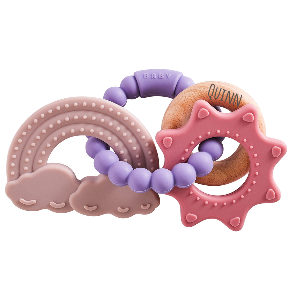 Personalised Baby Food Silicone & Wooden Sensory Teething Ring | CWToy162
