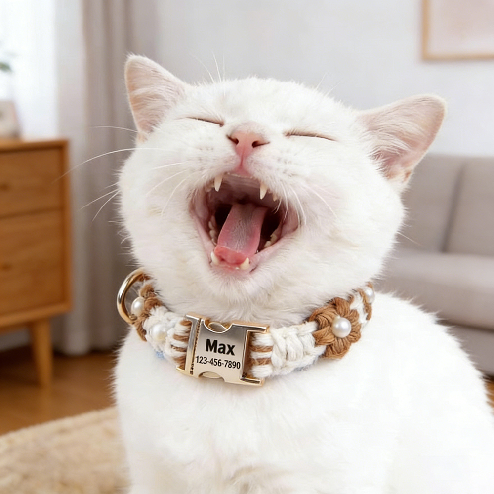 Personalized Handmade Macrame Flowers Pet Collar | BKPet457