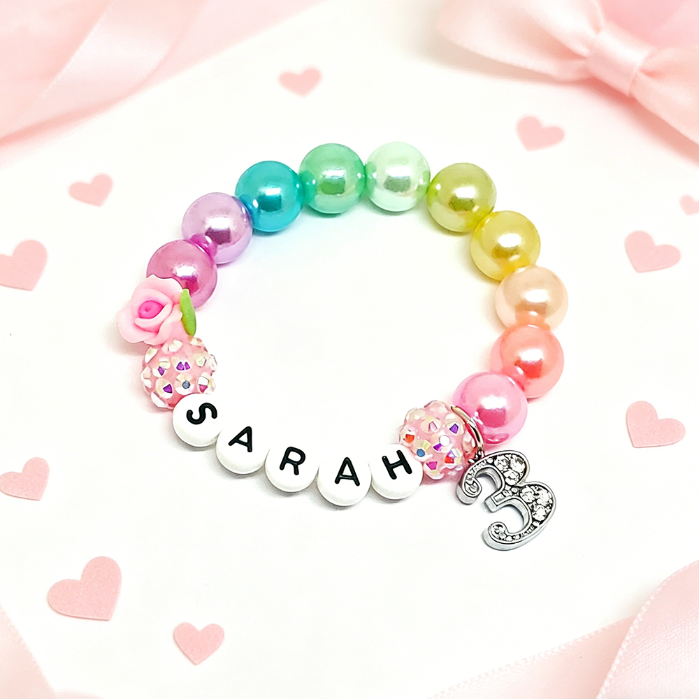 Personalized Kids Lovely Birthday Bead Bracelet With Name | CWBeach233