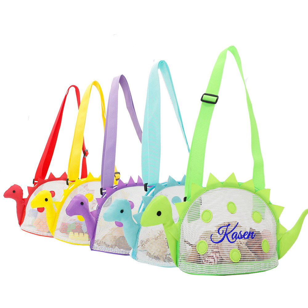 Personalized Embroidery Dinosaur Seashell Zipper Mesh Beach Bag | CWBeach102