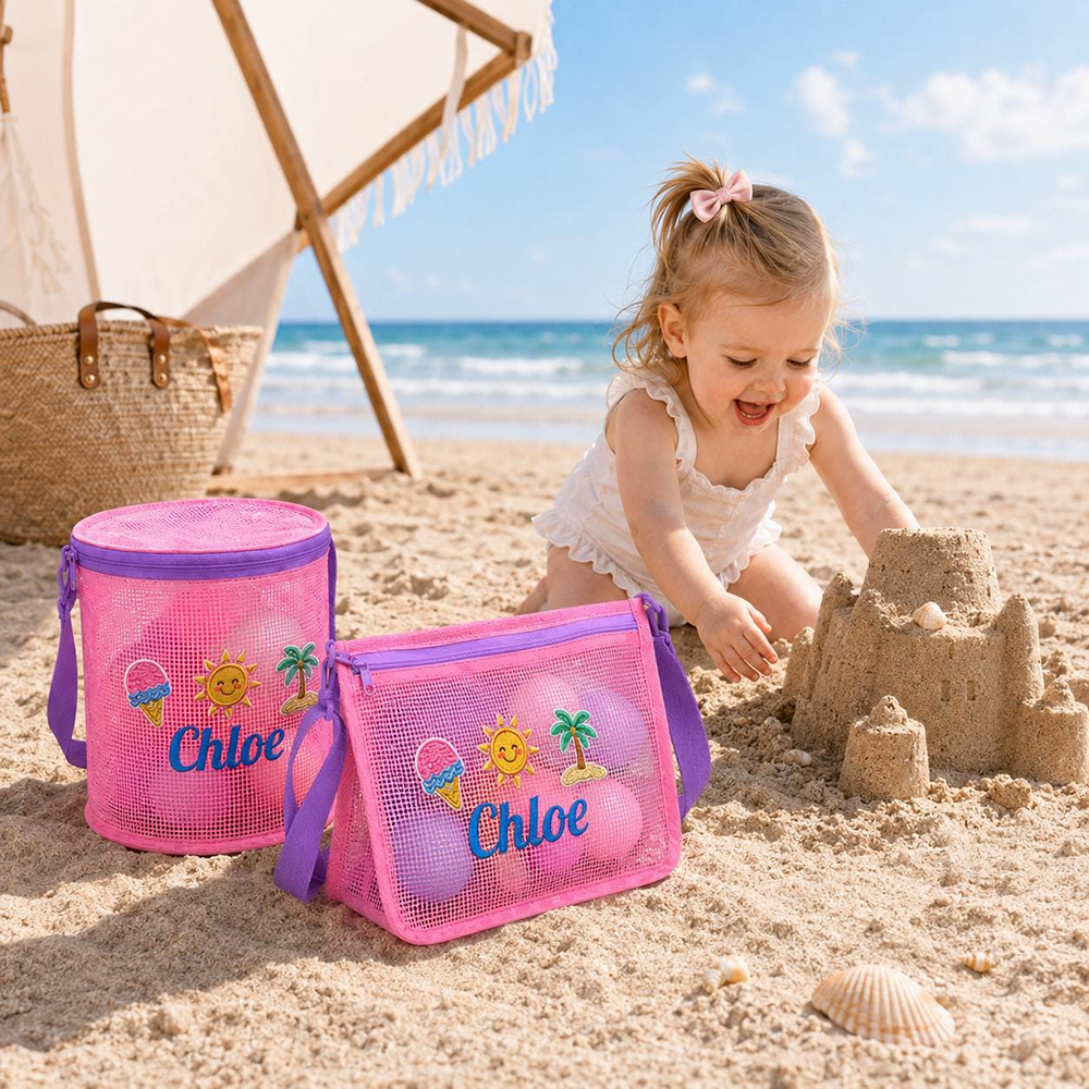 Personalized Embroidered Kids Mesh Beach Bag Set | CWBeach251