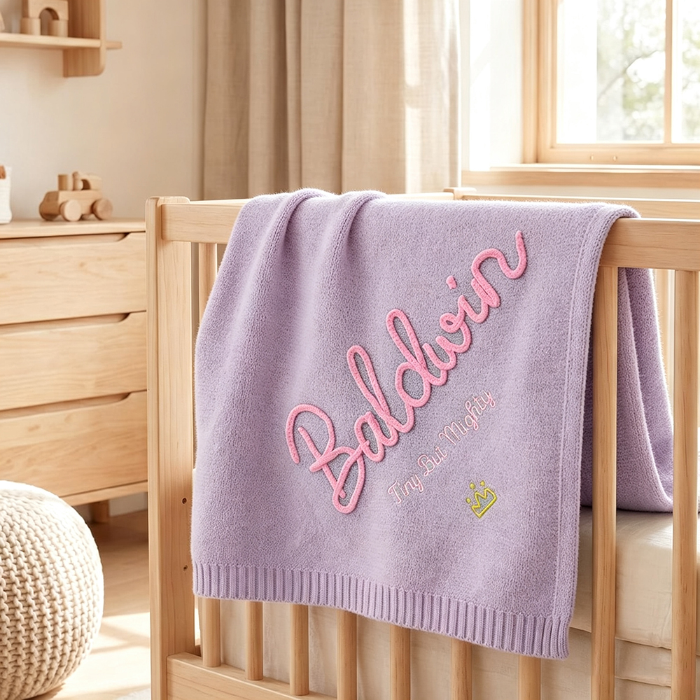 Personalized Hand Embroidered Knit Blanket for Baby | CWBaby512