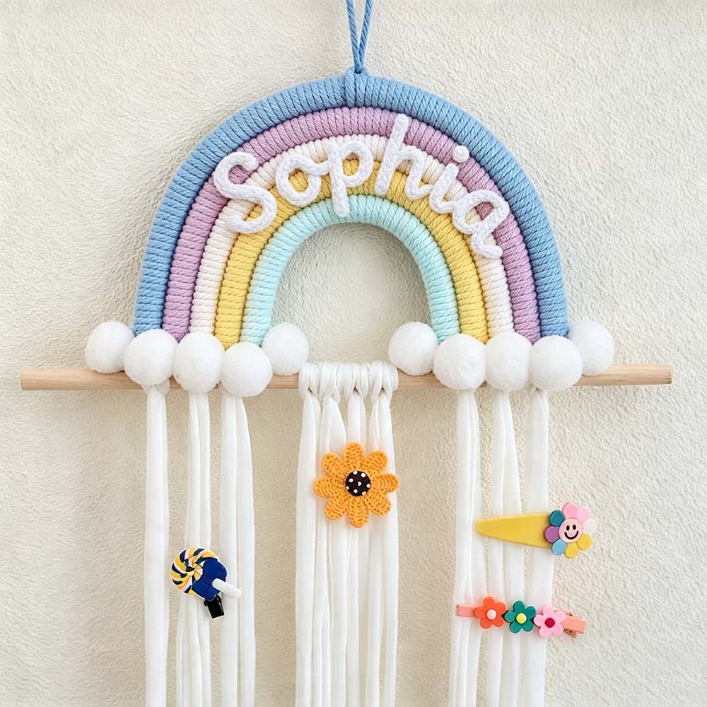 Personalized Hand Embroidered Kids Rainbow Hair Clip Holder | CWToy201