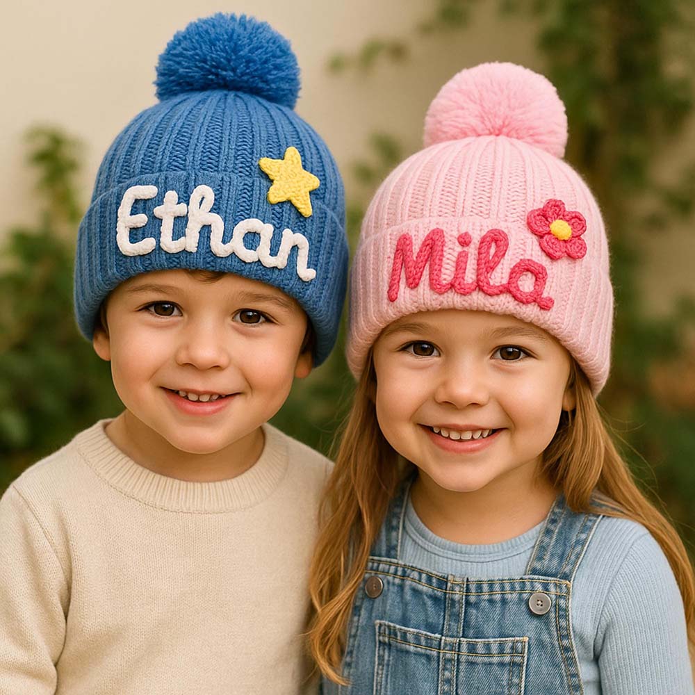 Personalized Hand Embroidery Cotton Kids Beanie Winter Hat | HSKid89