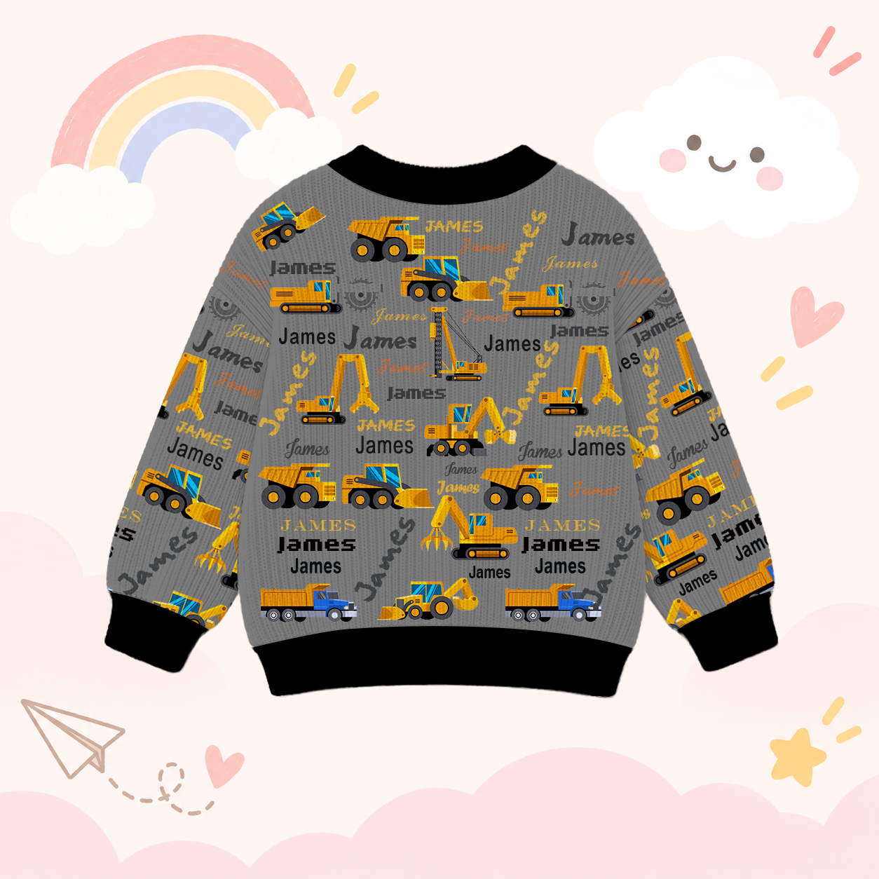Personalized Lovely Kids Construction Vehicle Knit Sweater | CWSweater24