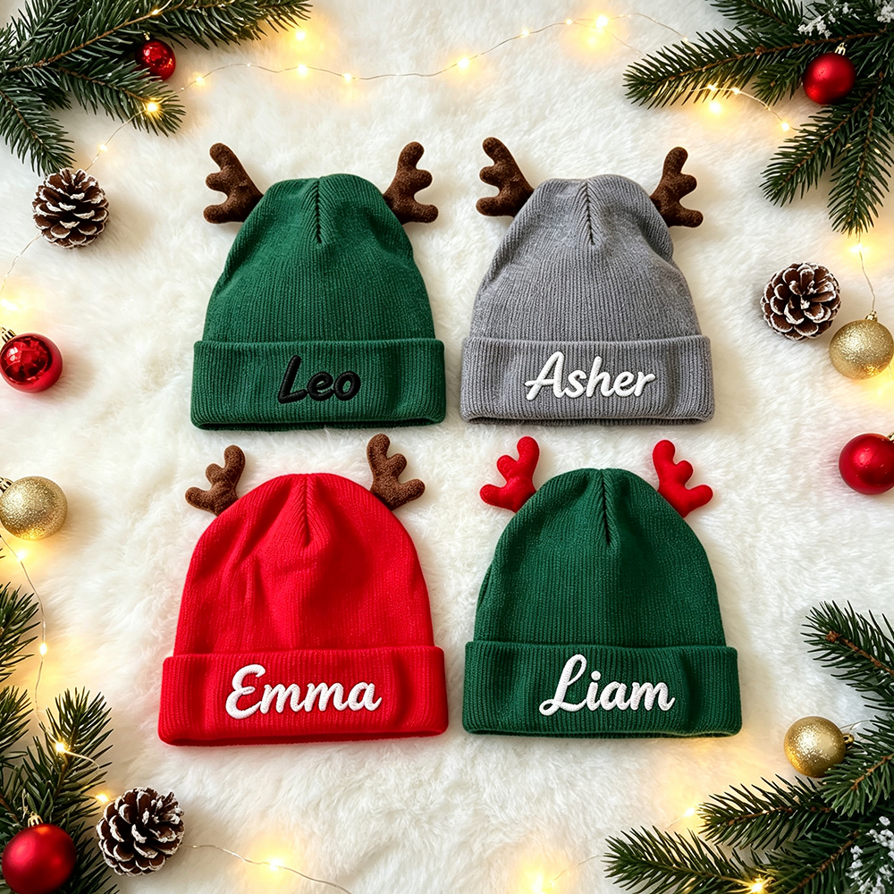 Personalized Embroidery Christmas Pom Pom Beanie For Kids | MCGift416