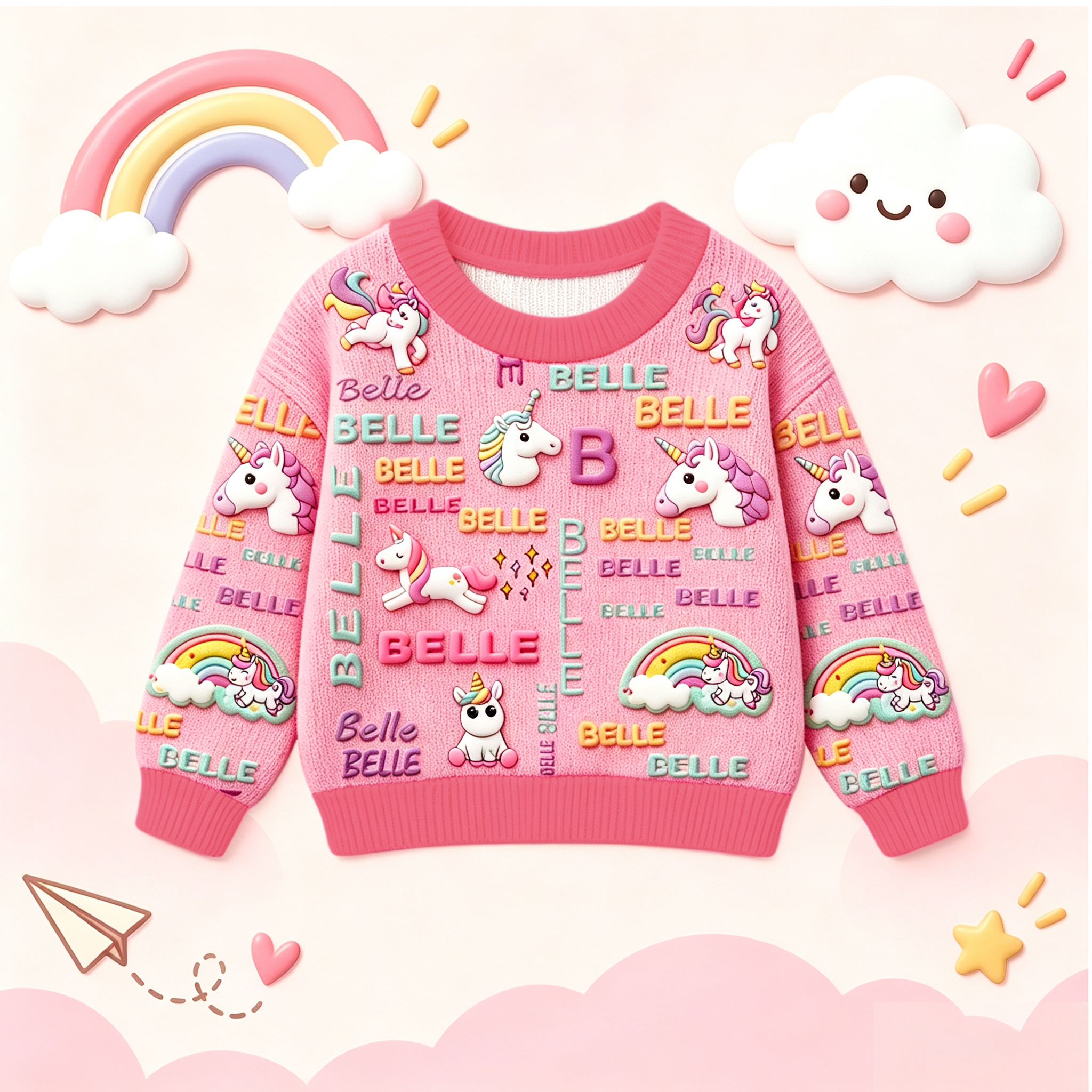 Personalized Lovely Kids Adorable Unicorn Knit Sweater | CWSweater30