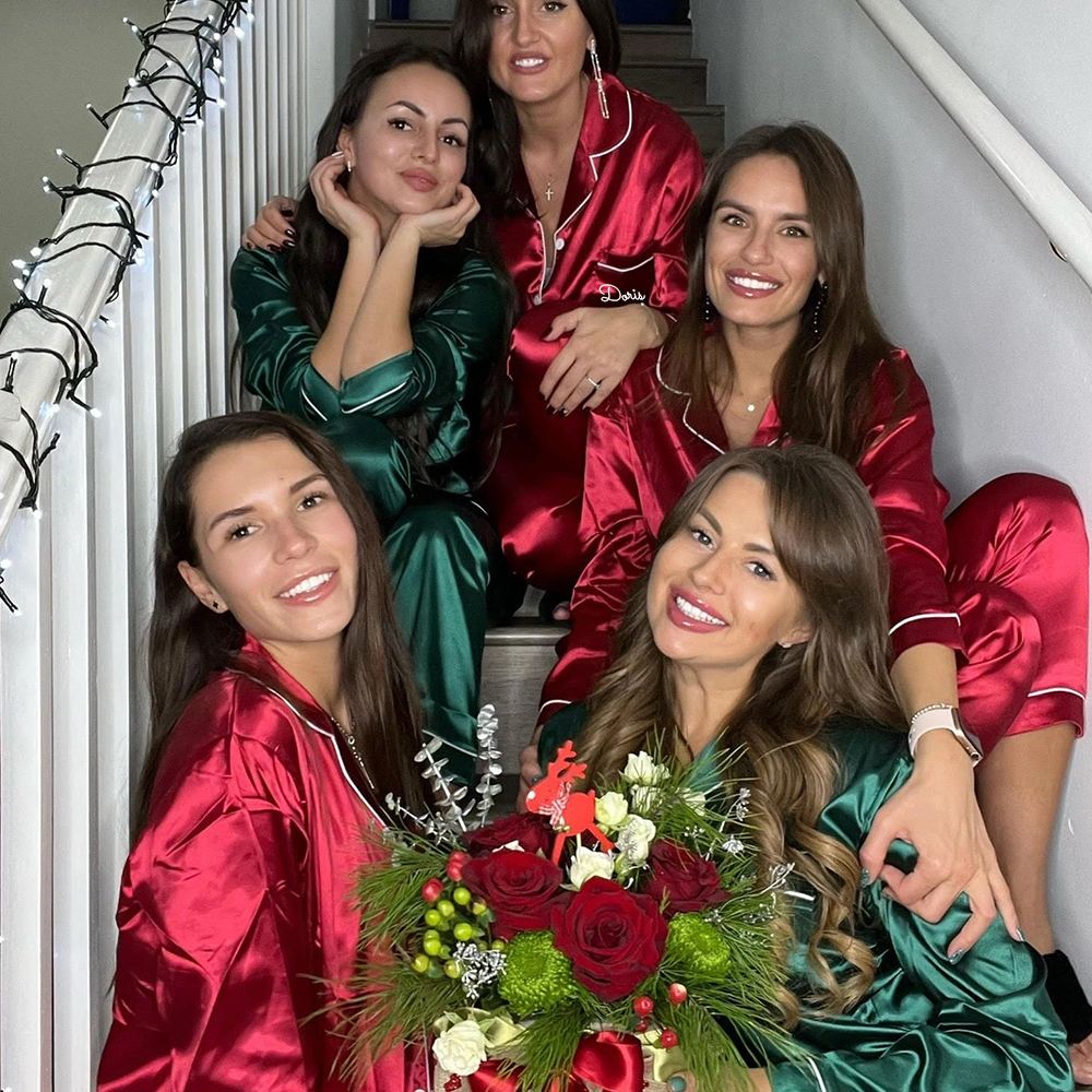 Personalized Christmas Satin Family Pajamas Set | CWFamily15