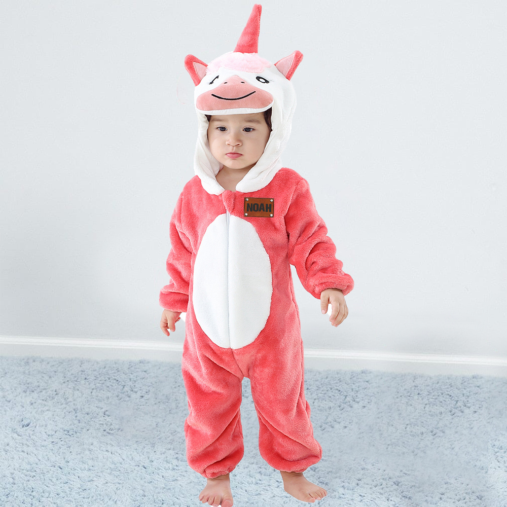 Personalized Leather Patch Baby Animal Romper  | CWBaby122