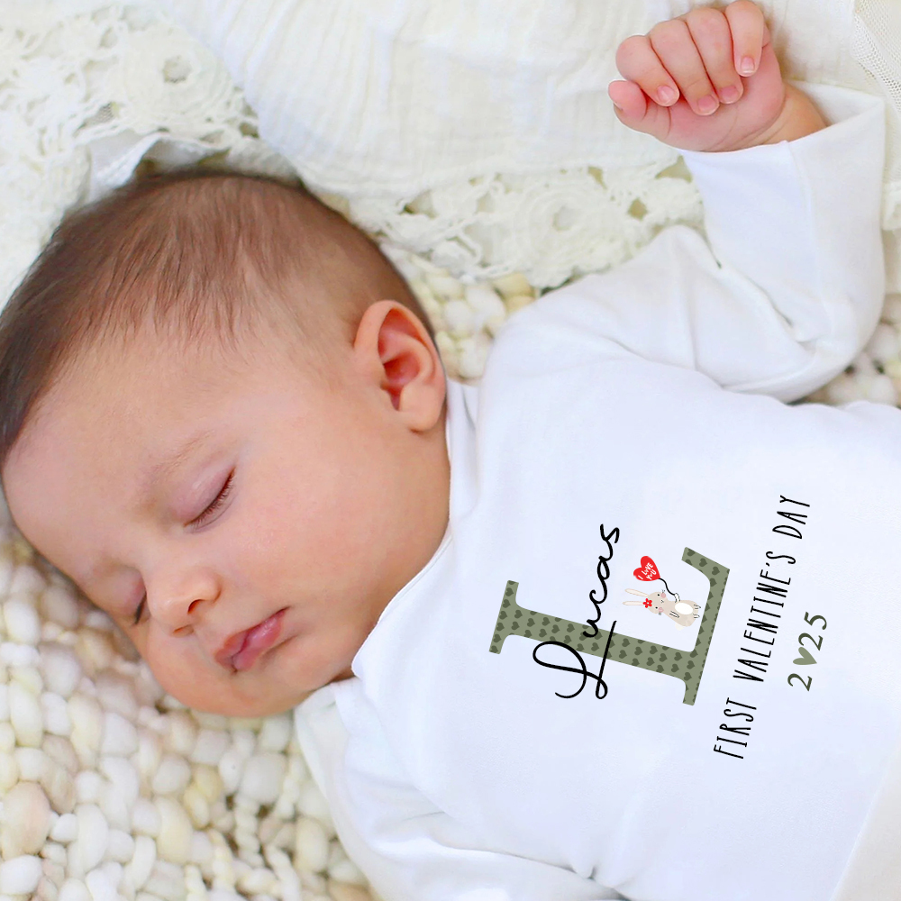 Personalized Baby First Valentine Ropmer and Hat Set | CWBaby147