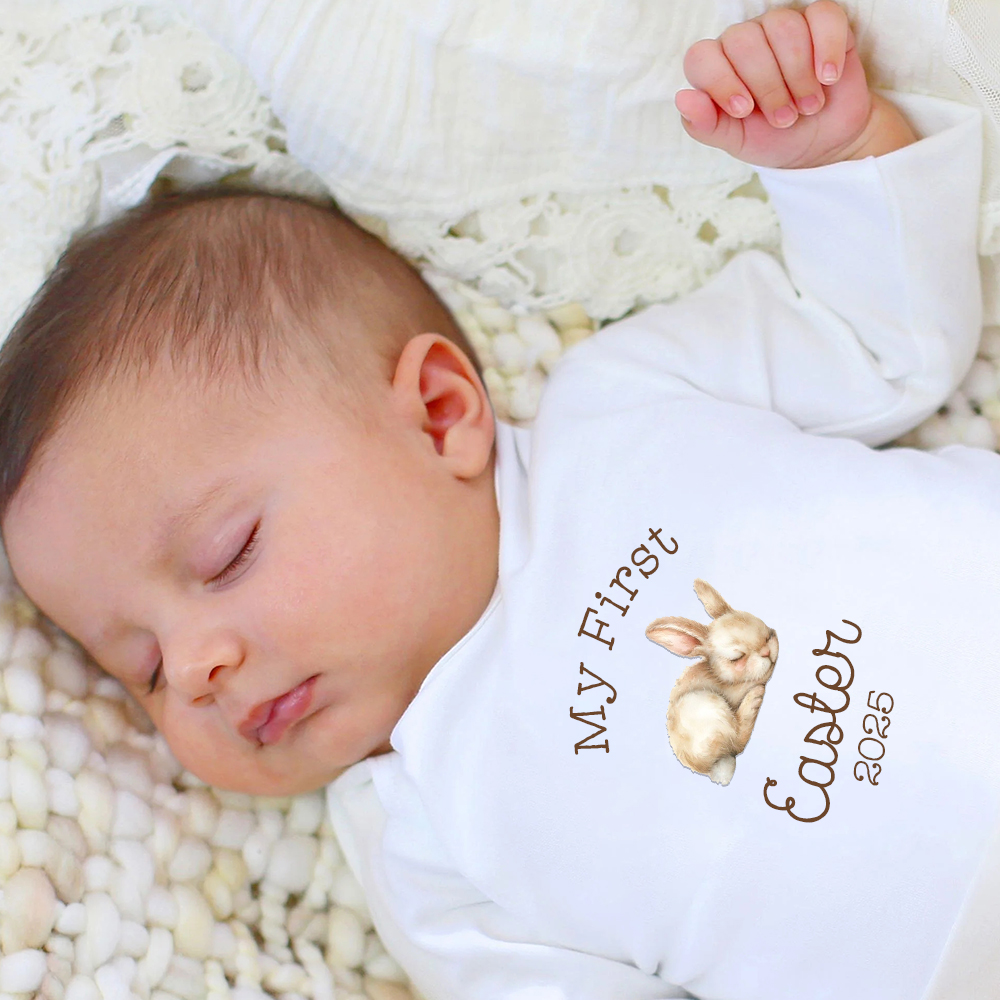 Personalized Baby First Easter Bunny Ropmer and Hat Set | CWBaby183