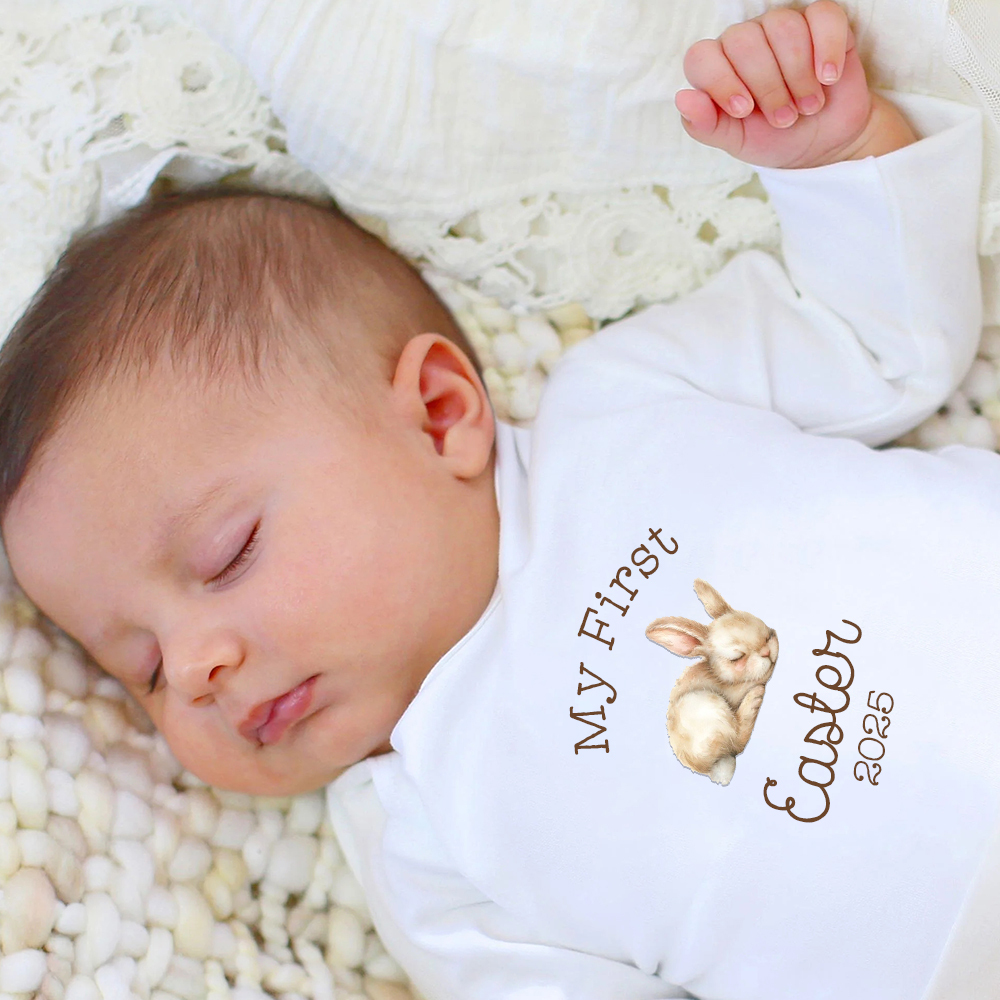 Personalized Baby First Easter Bunny Ropmer and Hat Set | CWBaby183