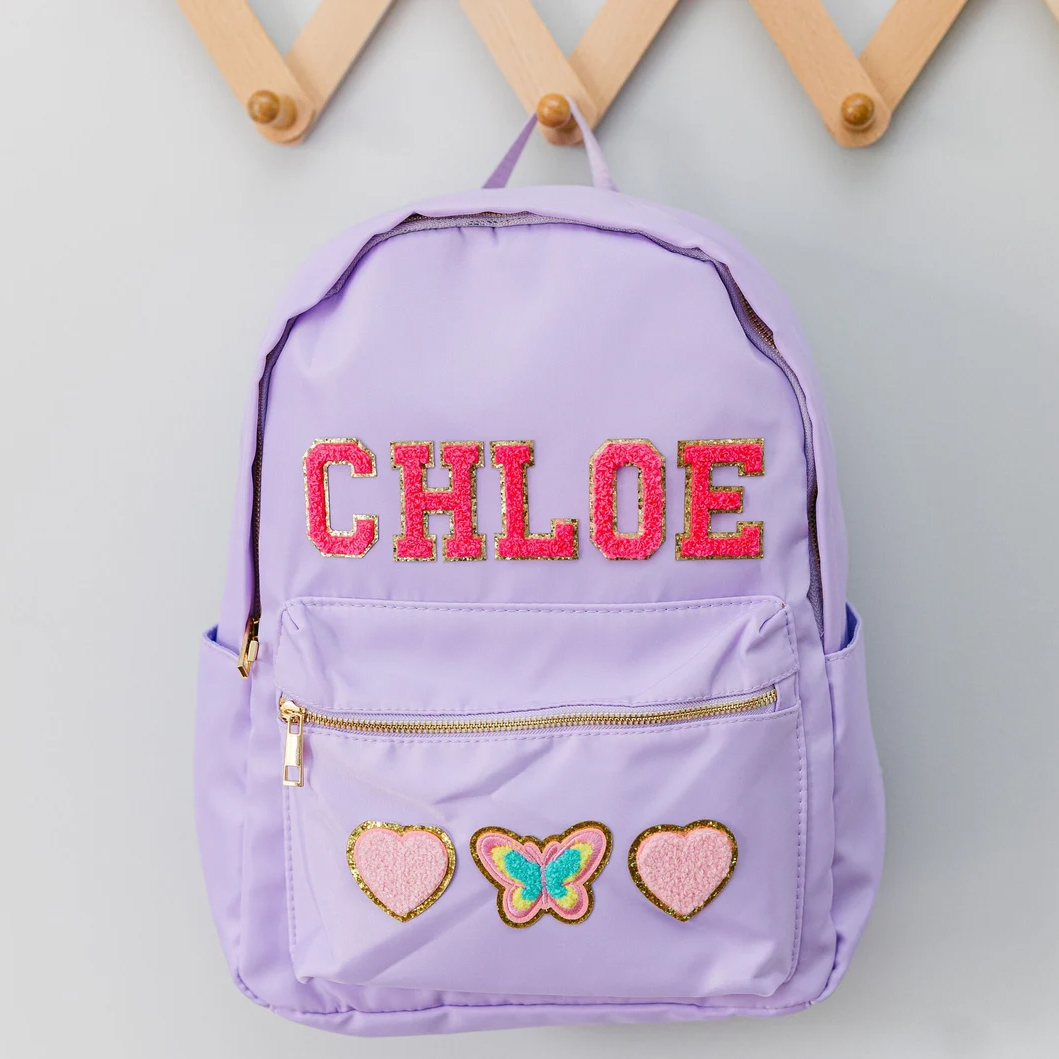 Personalized Lovely Chenille Letters Patch Kids School Backpack Set