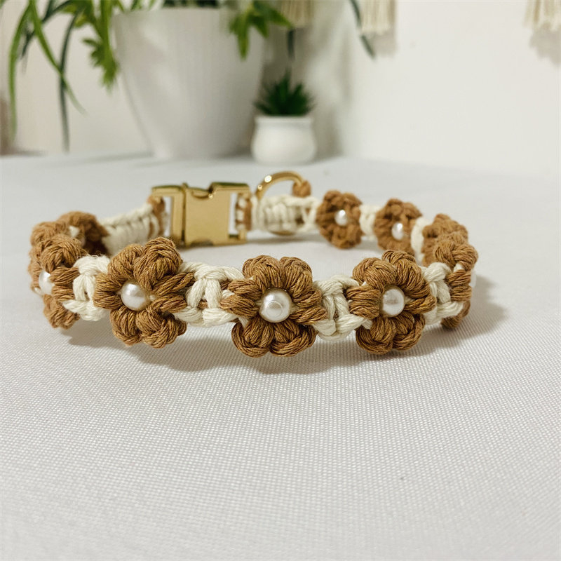 Personalized Handmade Macrame Flowers Pet Collar | BKPet457