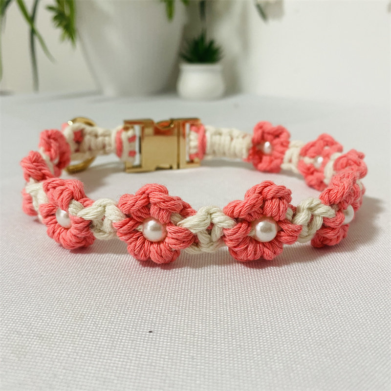Personalized Handmade Macrame Flowers Pet Collar | BKPet457