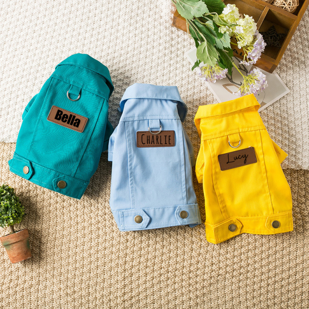 Personalized Leather Patch Pets Color Denim Jacket | BKPet52