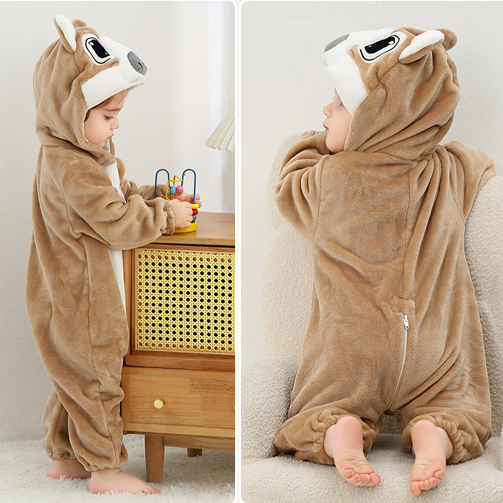 Personalized Leather Patch Baby Animal Warm Onesie  | CWBaby284