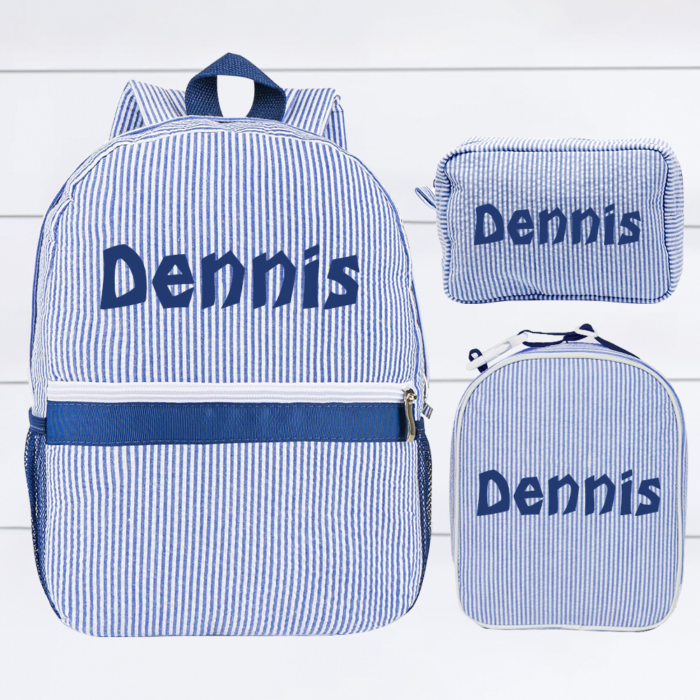 Personalized Kids Seersucker School Backpack Set | CWPack208