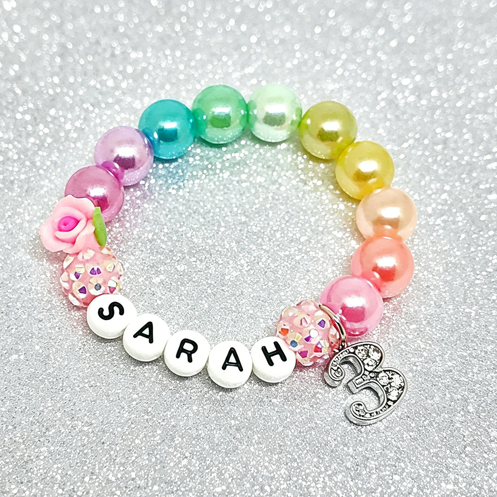 Personalized Kids Lovely Birthday Bead Bracelet With Name | CWBeach233