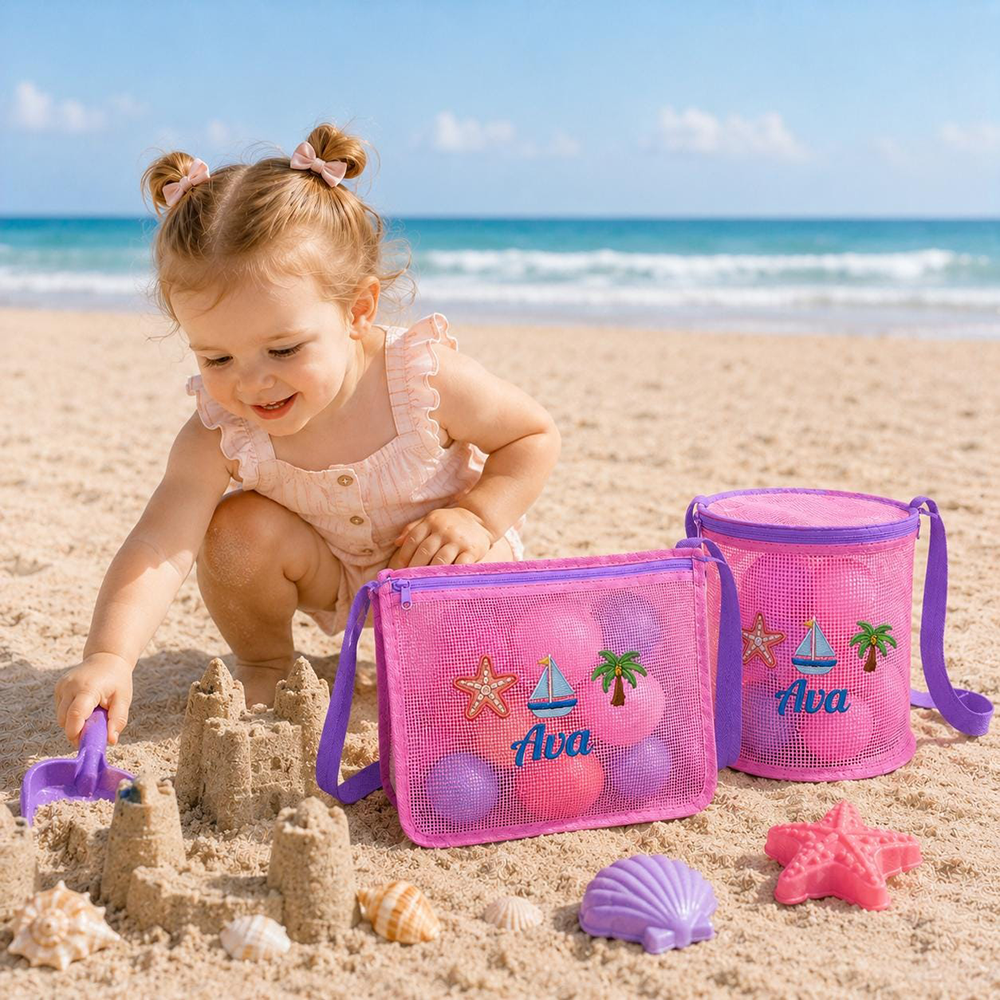 Personalized Embroidered Kids Mesh Beach Bag Set | CWBeach251