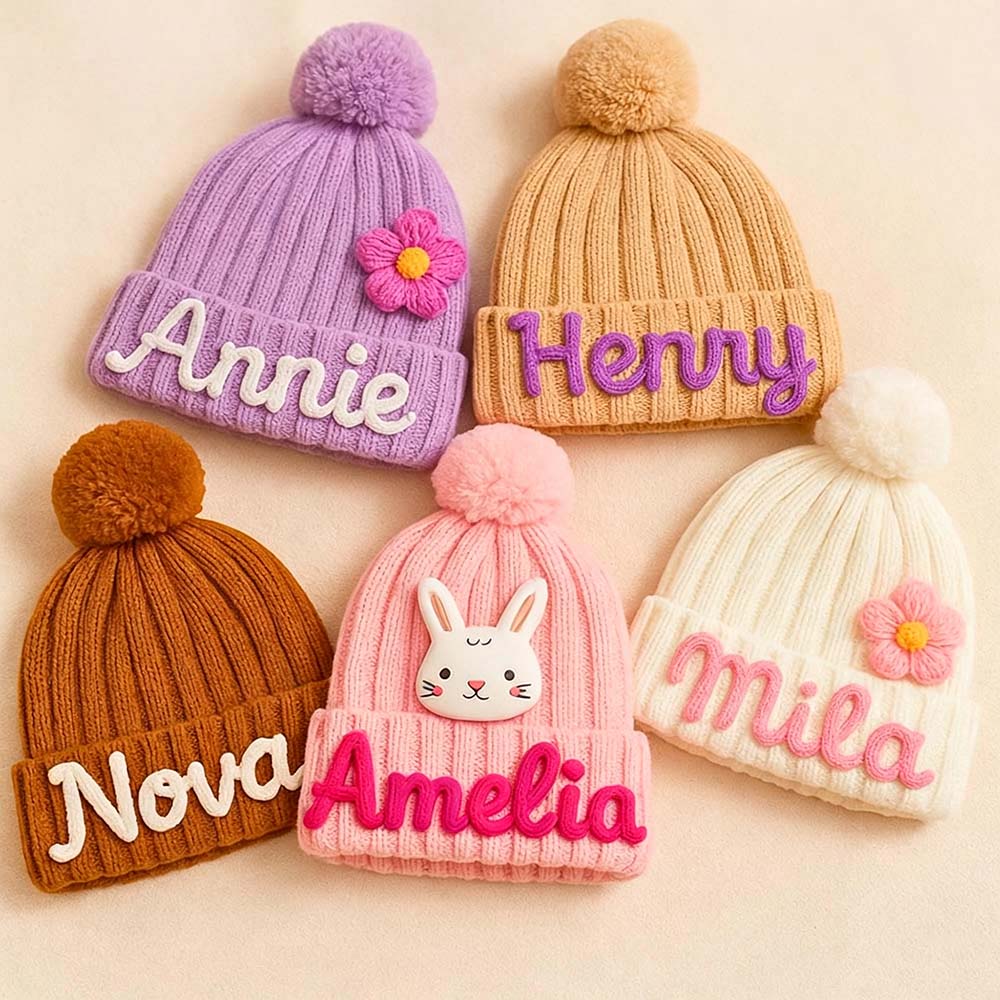 Personalized Hand Embroidery Cotton Kids Beanie Winter Hat | HSKid89