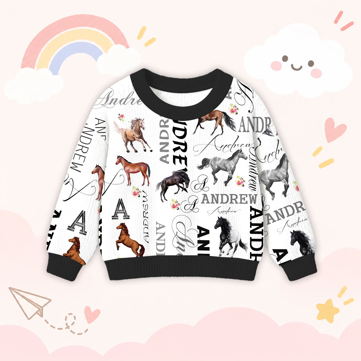 Personalized Lovely Kids Horse Knit Sweater | CWSweater08