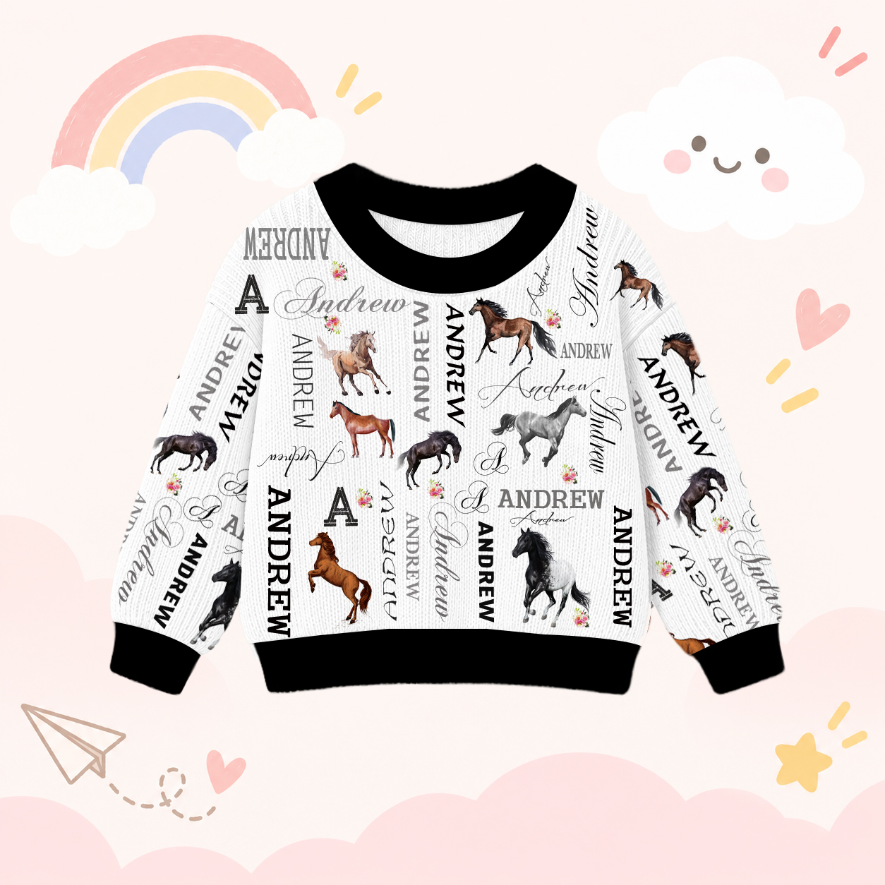 Personalized Lovely Kids Horse Knit Sweater | CWSweater08