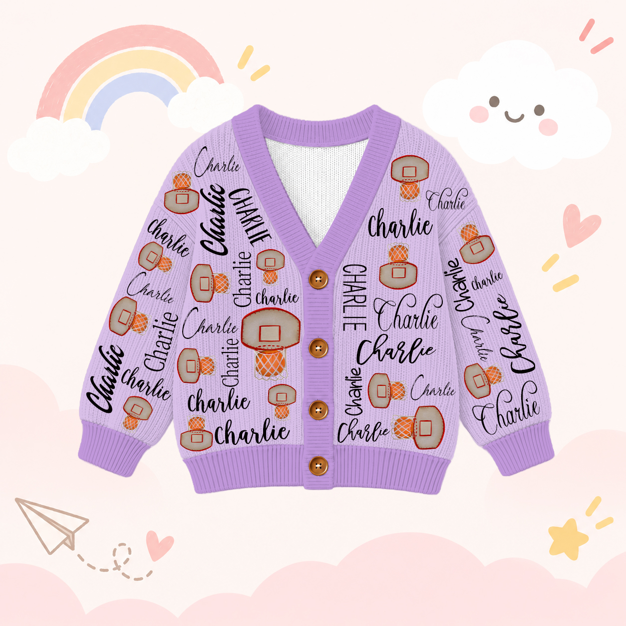 Personalized Lovely Kids Basketball Knit Sweater | CWSweater13