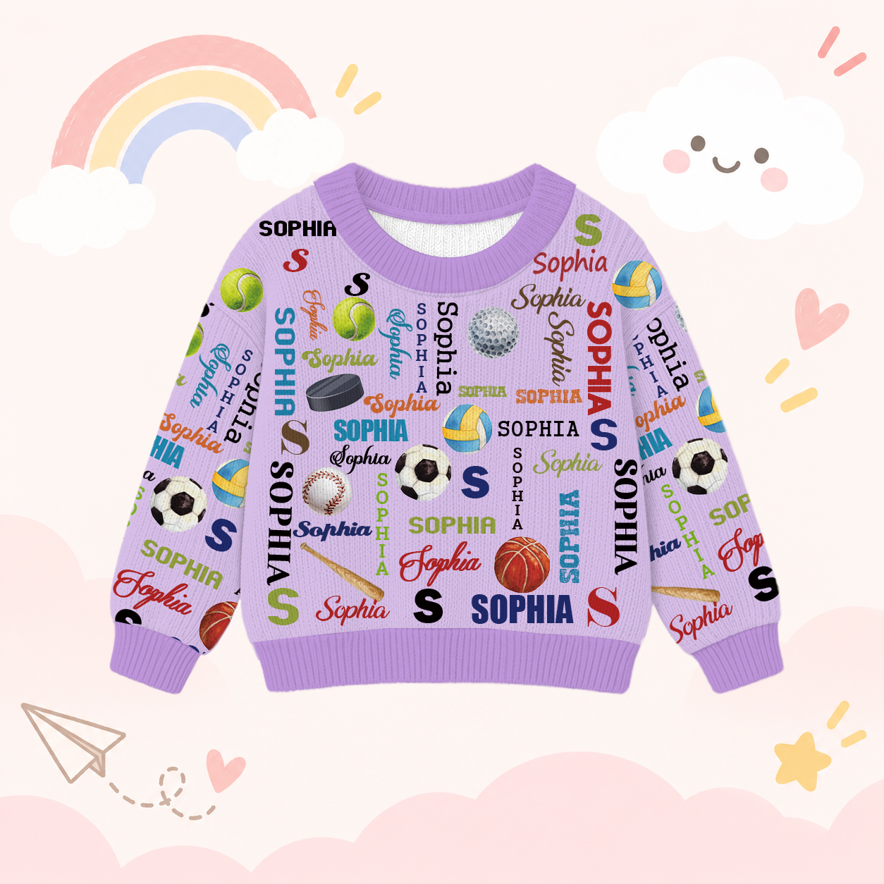 Personalized Lovely Kids Ball Sports Knit Sweater | CWSweater11