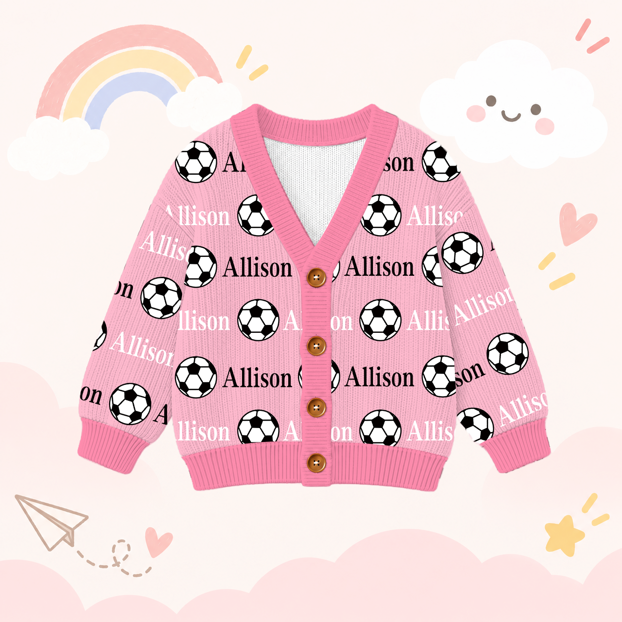 Personalized Lovely Kids Soccer Knit Sweater | CWSweater12