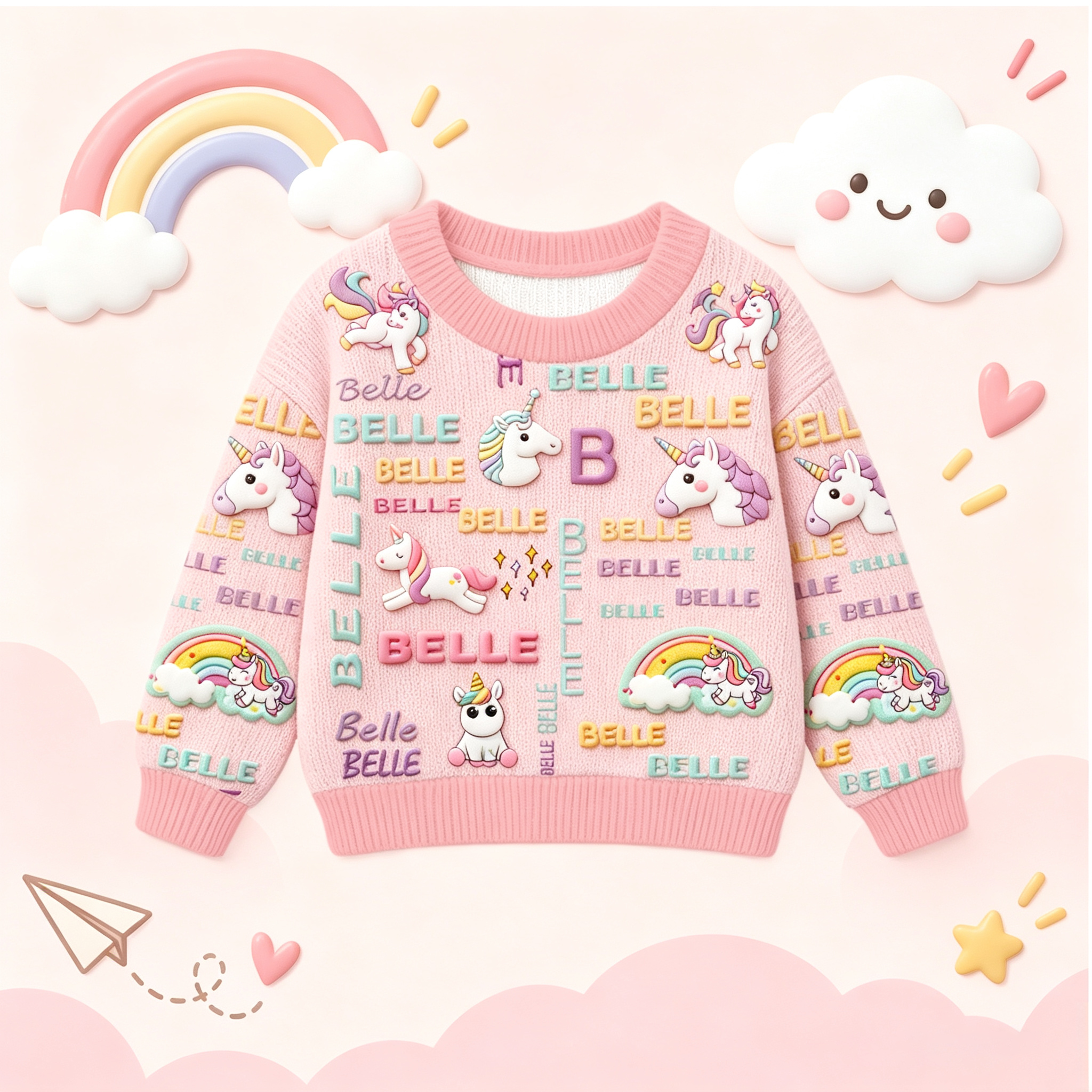 Personalized Lovely Kids Adorable Unicorn Knit Sweater | CWSweater30
