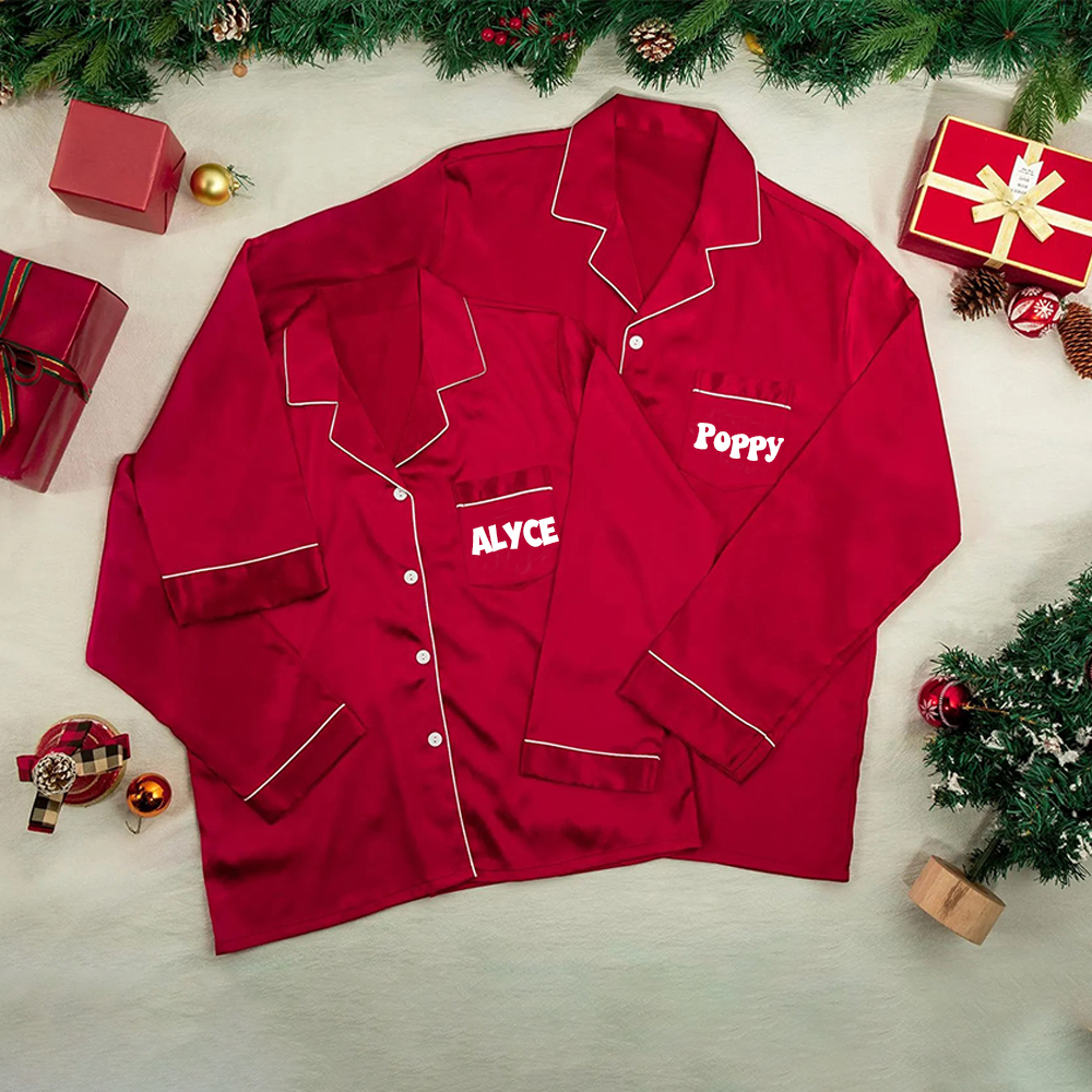 Personalized Christmas Satin Family Pajamas Set | CWFamily15