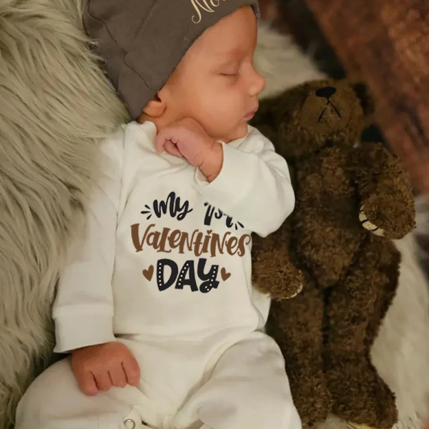 Personalized Baby First Valentine Ropmer and Hat Set | CWBaby145
