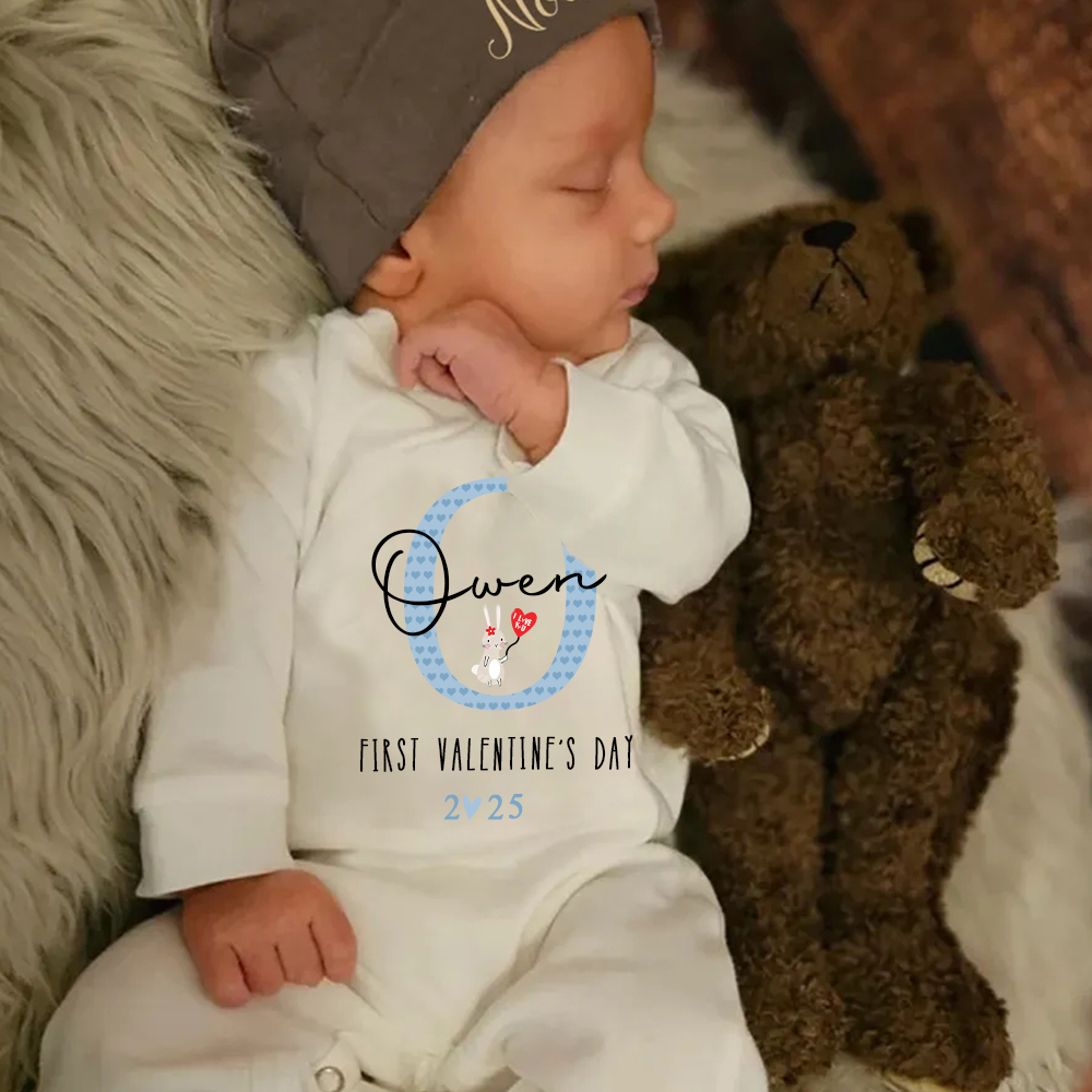 Personalized Baby First Valentine Ropmer and Hat Set | CWBaby147