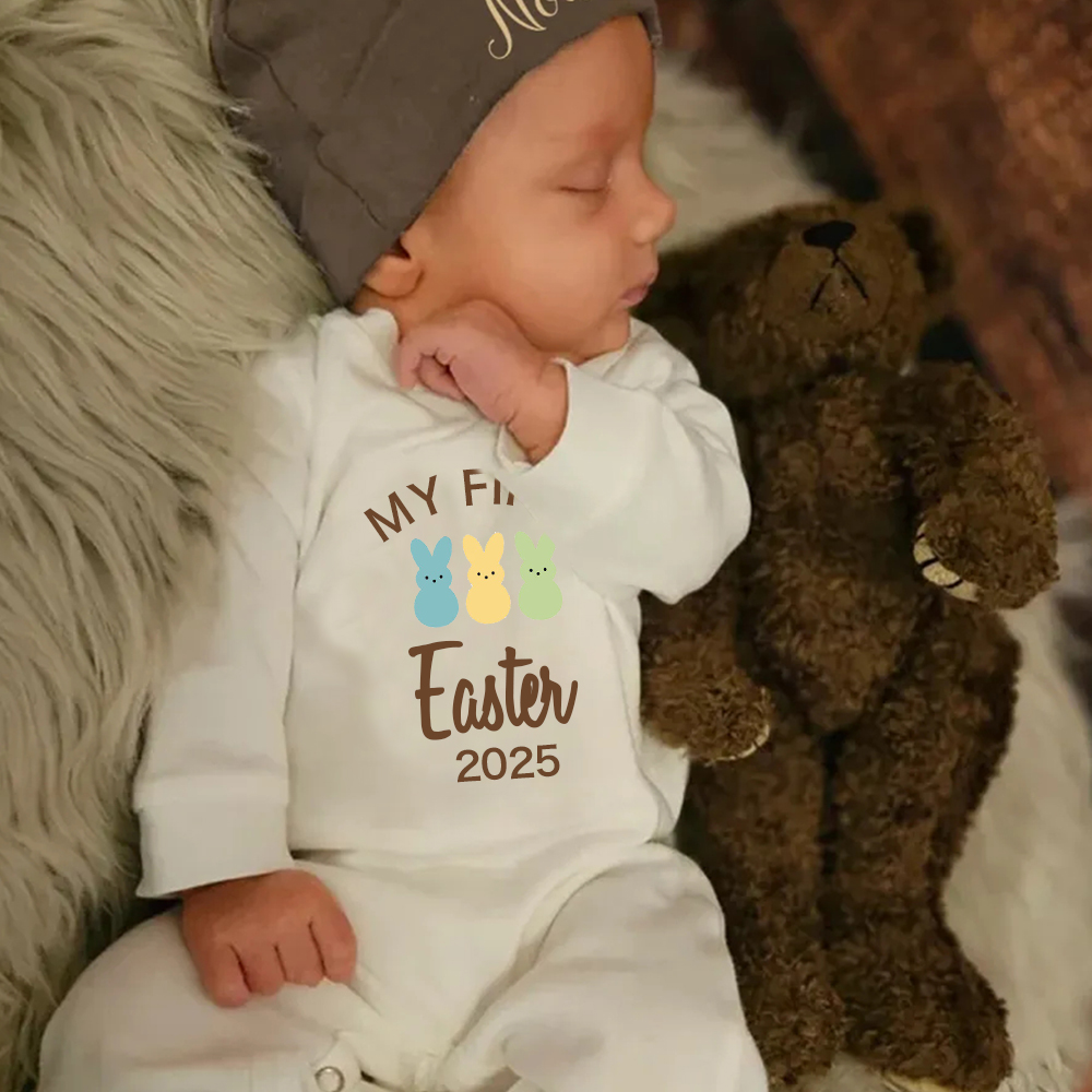Personalized Baby Lovely First Easter Ropmer and Hat Set | CWBaby181