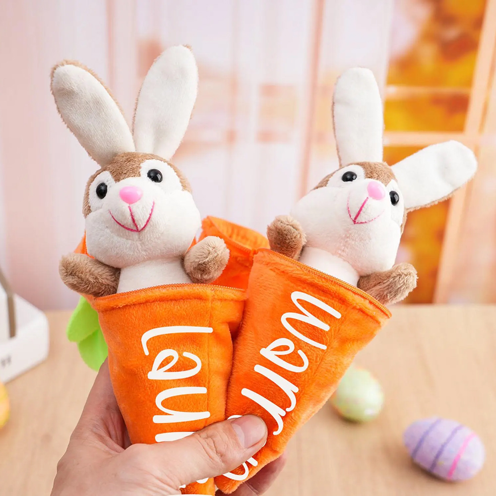 Personalized Easter Plush Carrot Keychain with Bunny | CWEaster52
