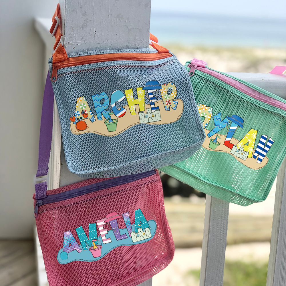 Personalized Seashell Zipper Mesh Beach Bag | CWBeach189