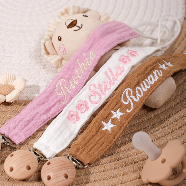Personalized Baby Embroidered Pacifier Strap with Name | CWToy129