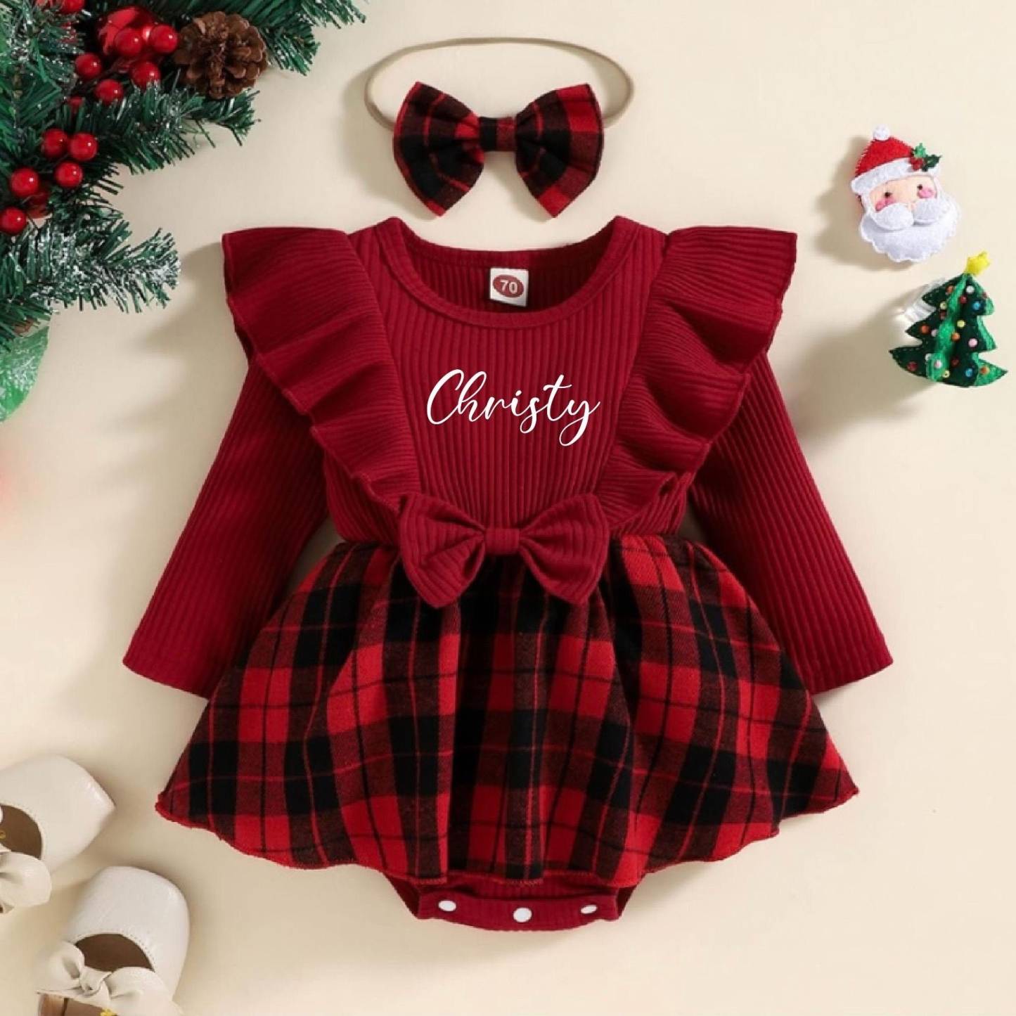 Personalized Checkered Red Christmas Outfit Dress | MCGift166